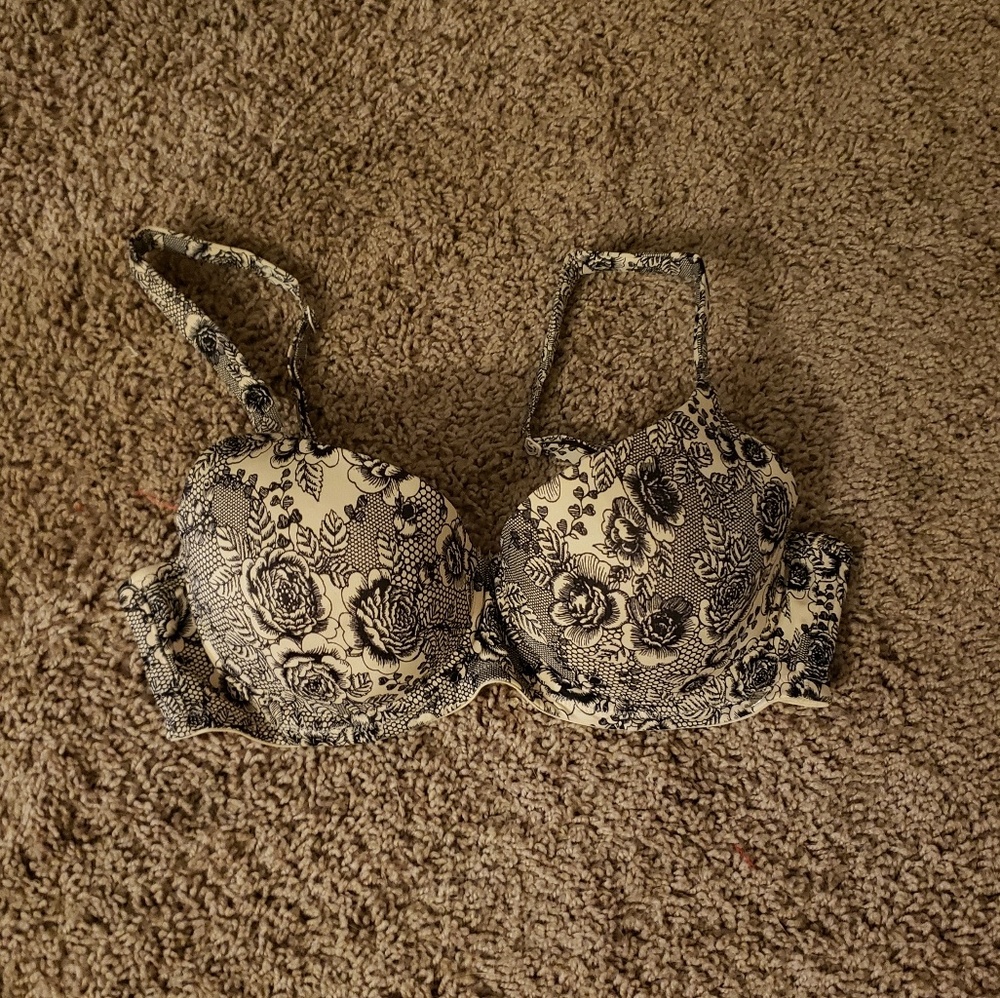 Black and Cream Floral Bra
